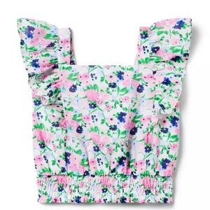 Janie and Jack Pink, Blue & Green Floral Ruffle Top